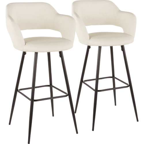 Margarite 30" Bar Stool in Cream Leatherette & Black Metal (Set of 2)